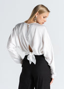 Blouse Halo Long Sleeve Satin - White