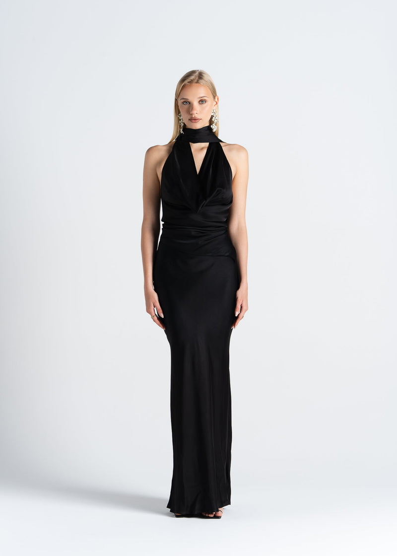 Top Halo Satin Backless Halter - Black