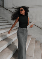 Keanu Tailored Mid-Waist Midi Skirt - Grey