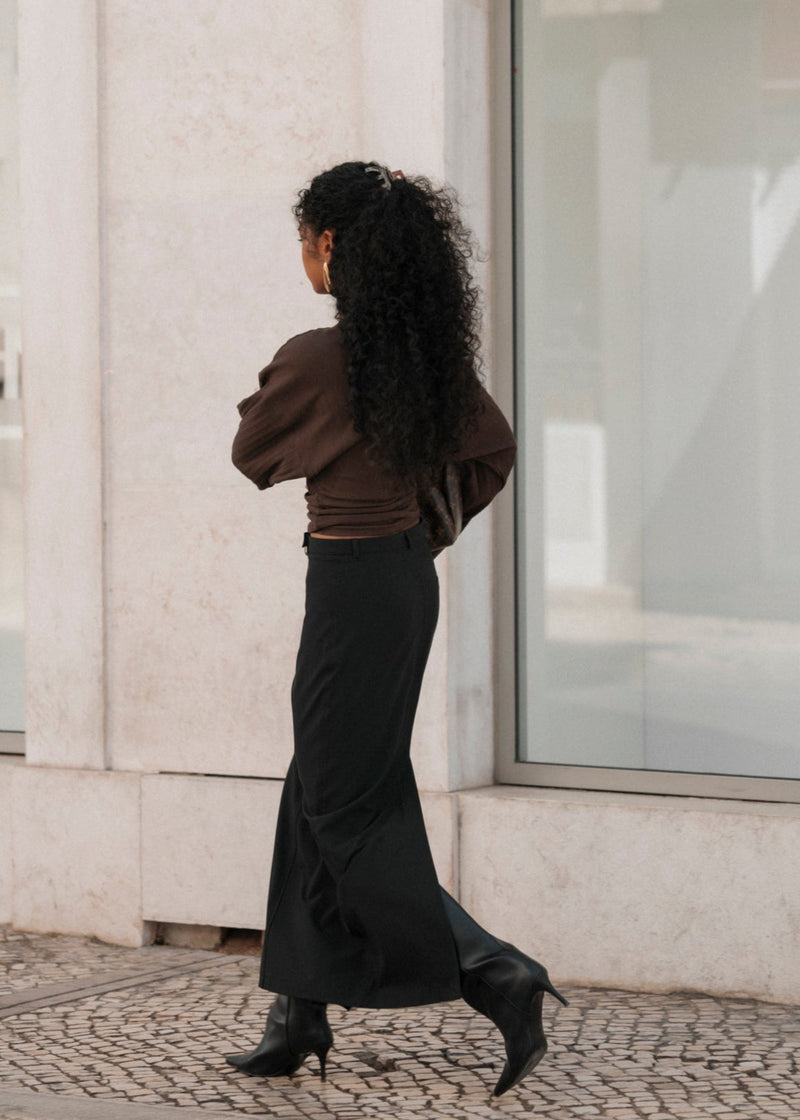 Jupe Keanu Tailored Mid-Waist Midi - Black