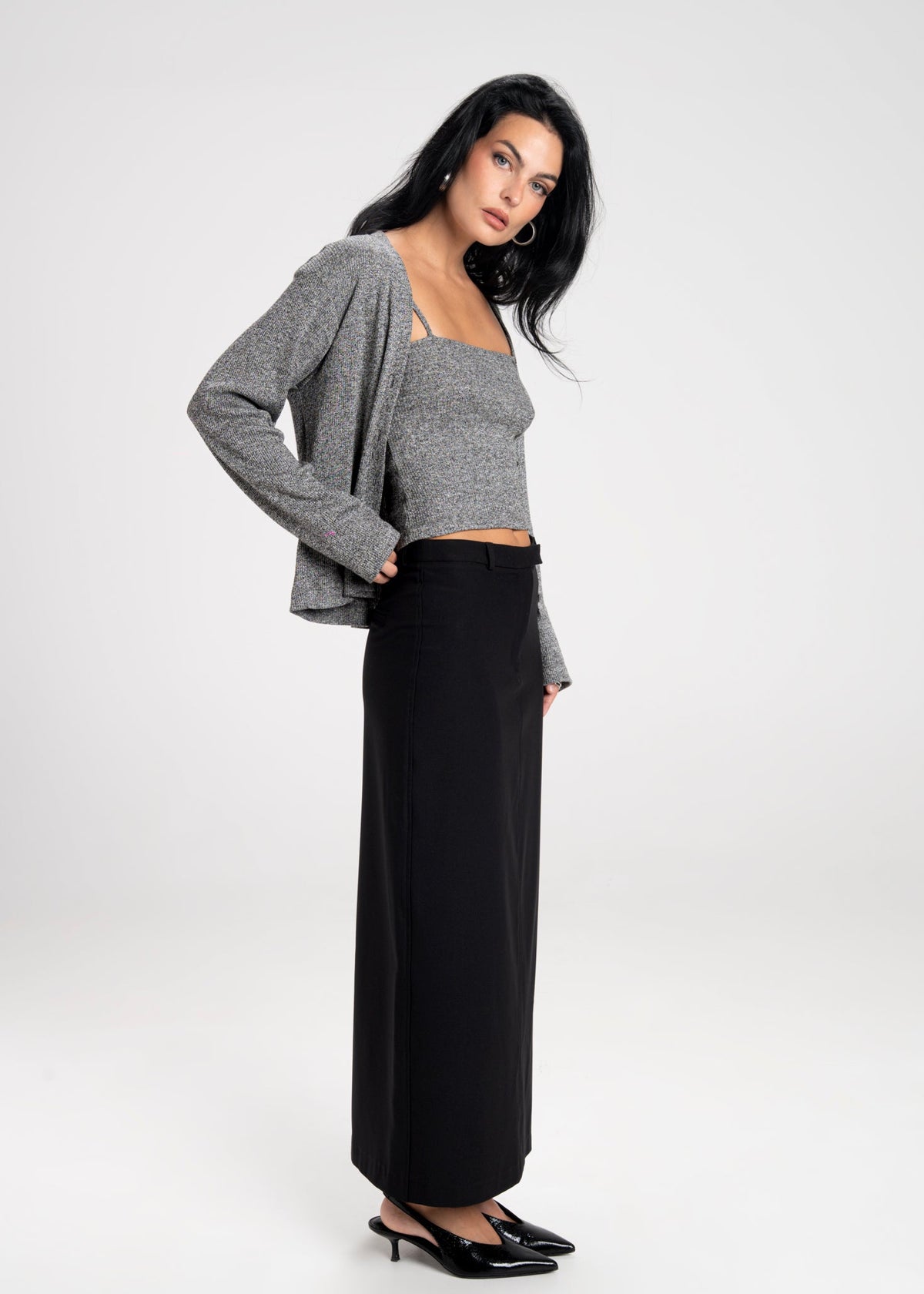 Jupe Keanu Tailored Mid-Waist Midi - Black