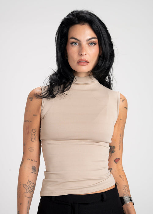 Top Petra Fitted High-Neck - Beige