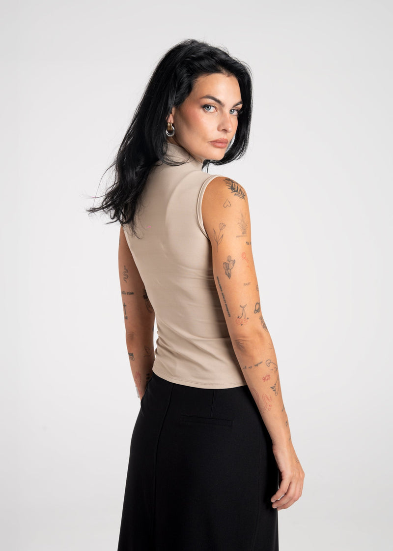 Top Petra Fitted High-Neck - Beige