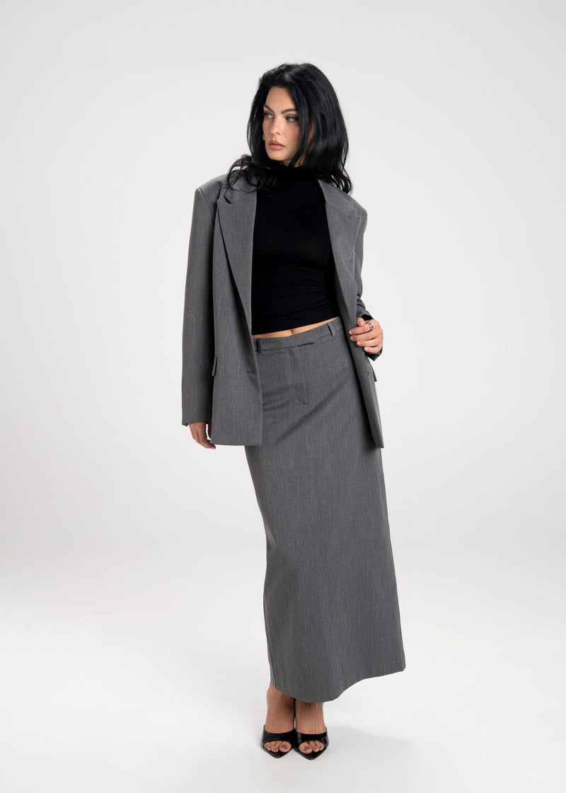 Jupe Keanu Tailored Mid-Waist Midi - Grey
