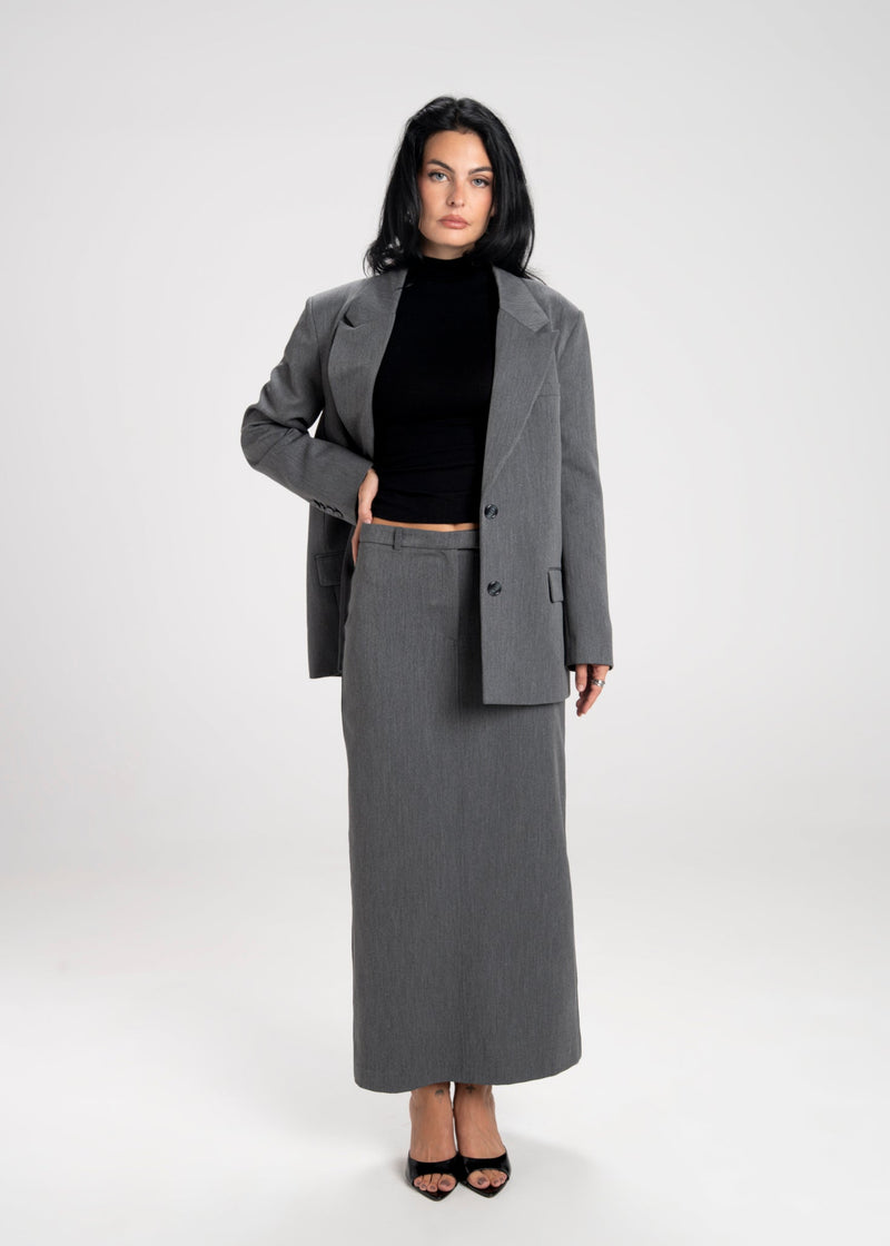 Jupe Keanu Tailored Mid-Waist Midi - Grey