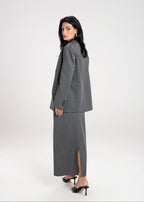 Keanu Tailored Mid-Waist Midi Skirt - Grey