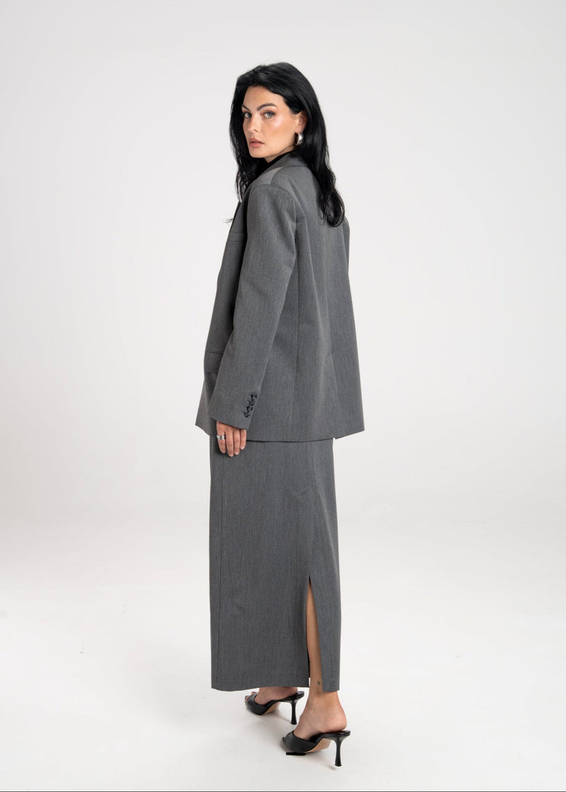 Jupe Keanu Tailored Mid-Waist Midi - Grey