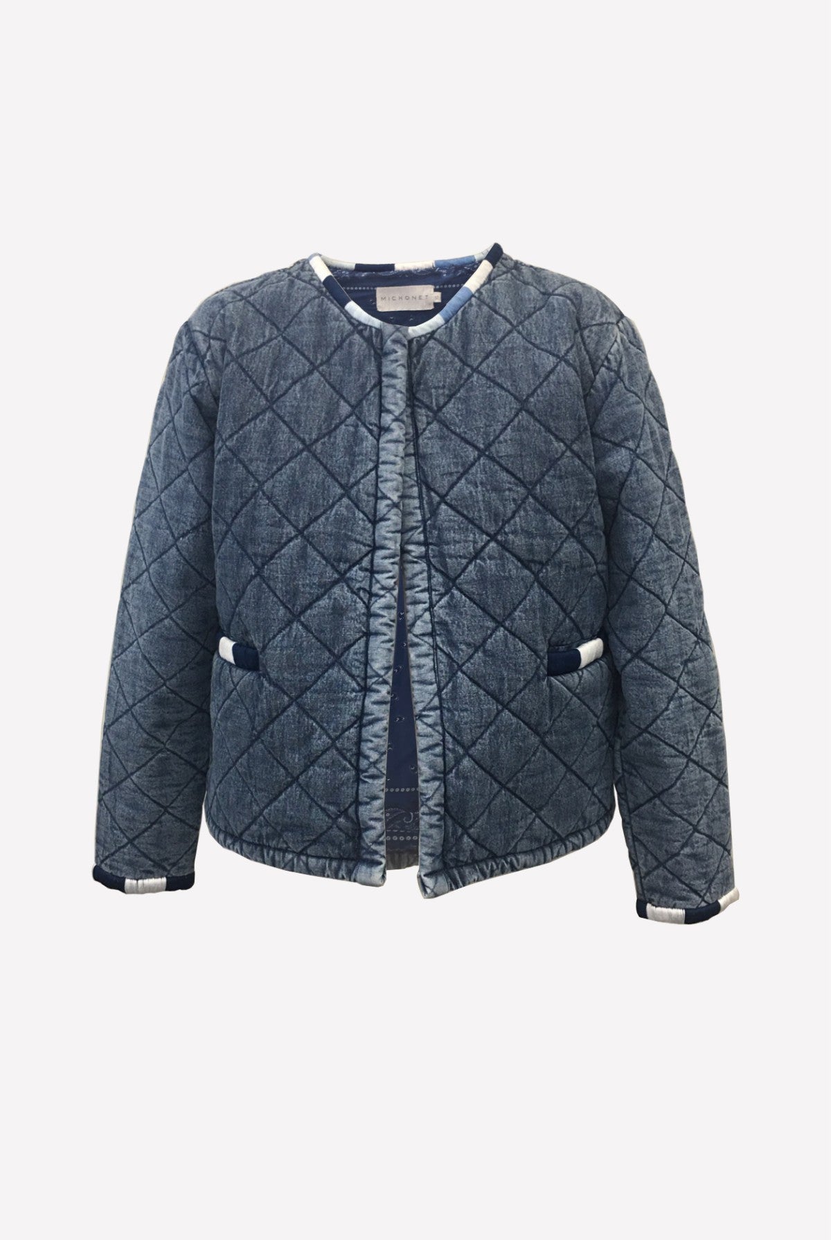 Michonet – Veste Denim Guata, veste matelassée en jean bleu délavé, vue de face