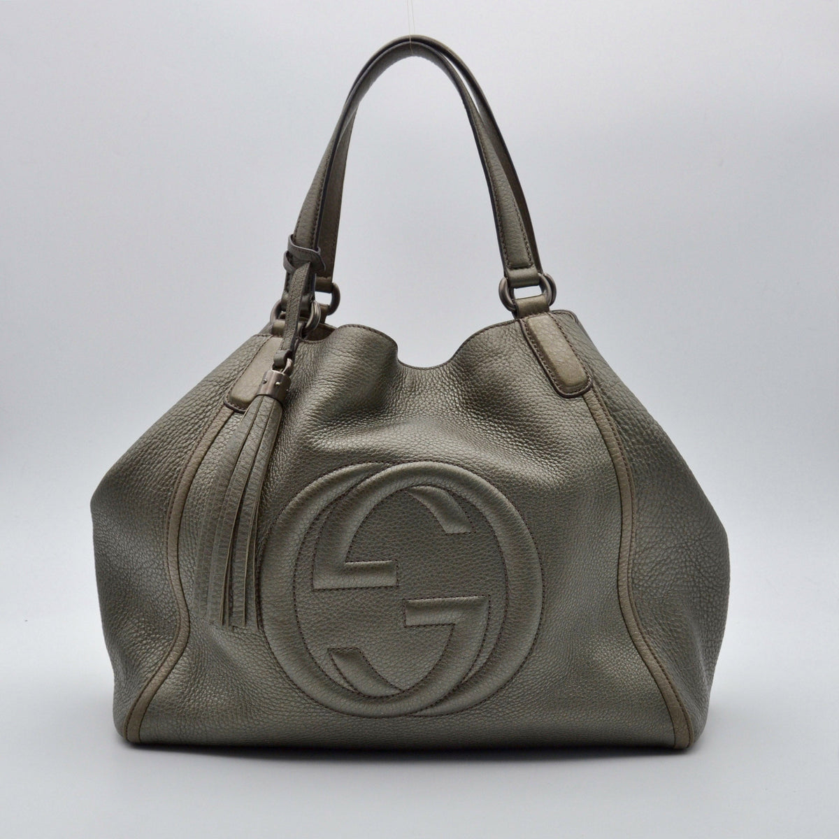 Gucci Soho Iridescent Khaki Grey Grained Leather