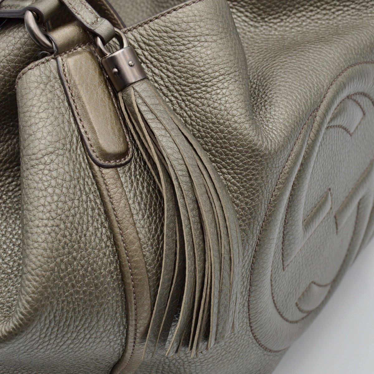 Gucci Soho Iridescent Khaki Grey Grained Leather