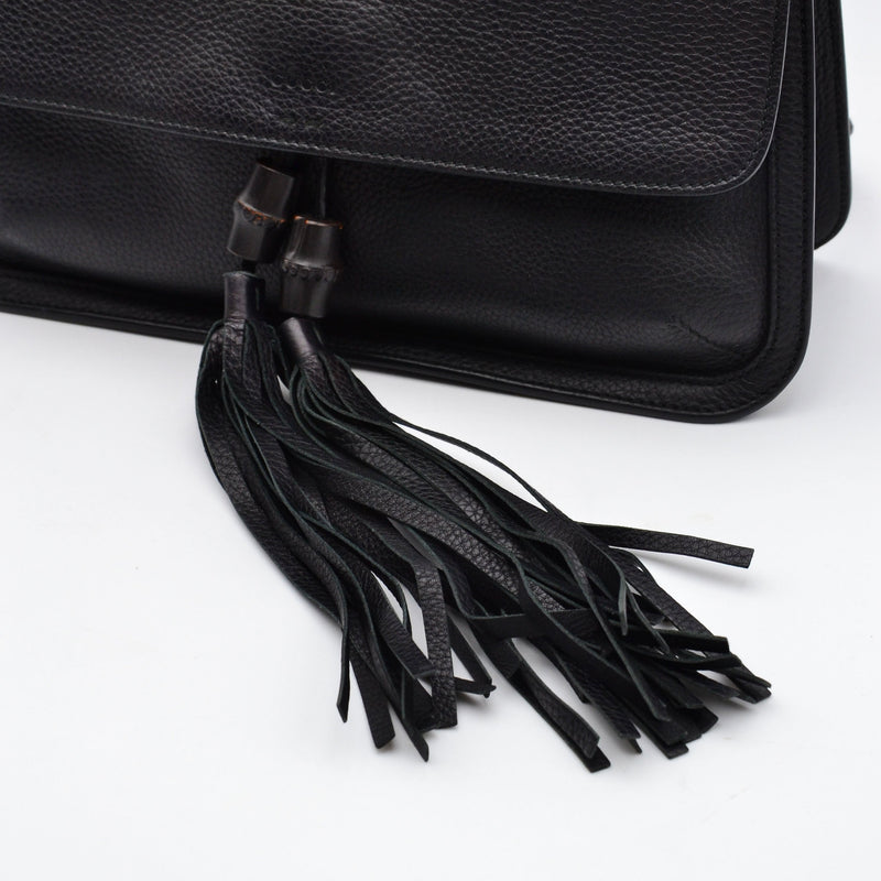 Gucci Daily Flap Cuir Grainé Noir — Pompon Bambou