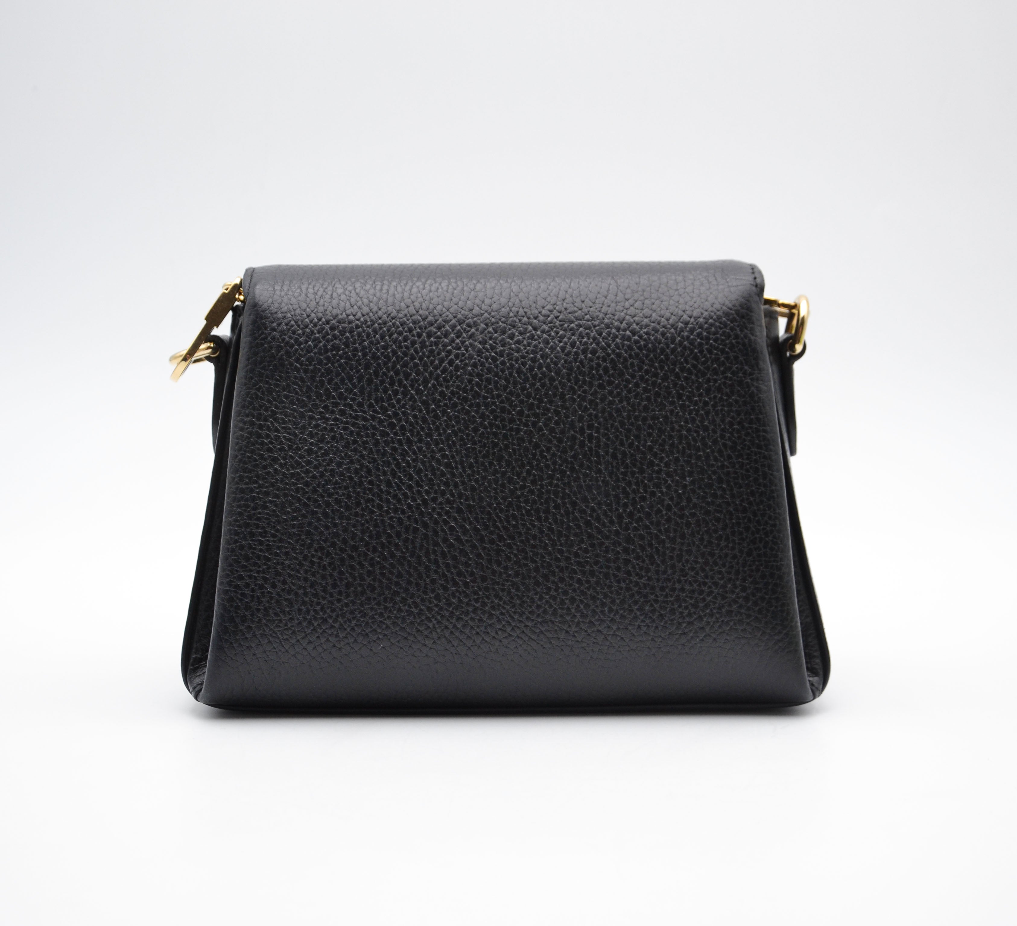 Gucci Interlocking Mini Bag Black Grained Leather Champagne Chain
