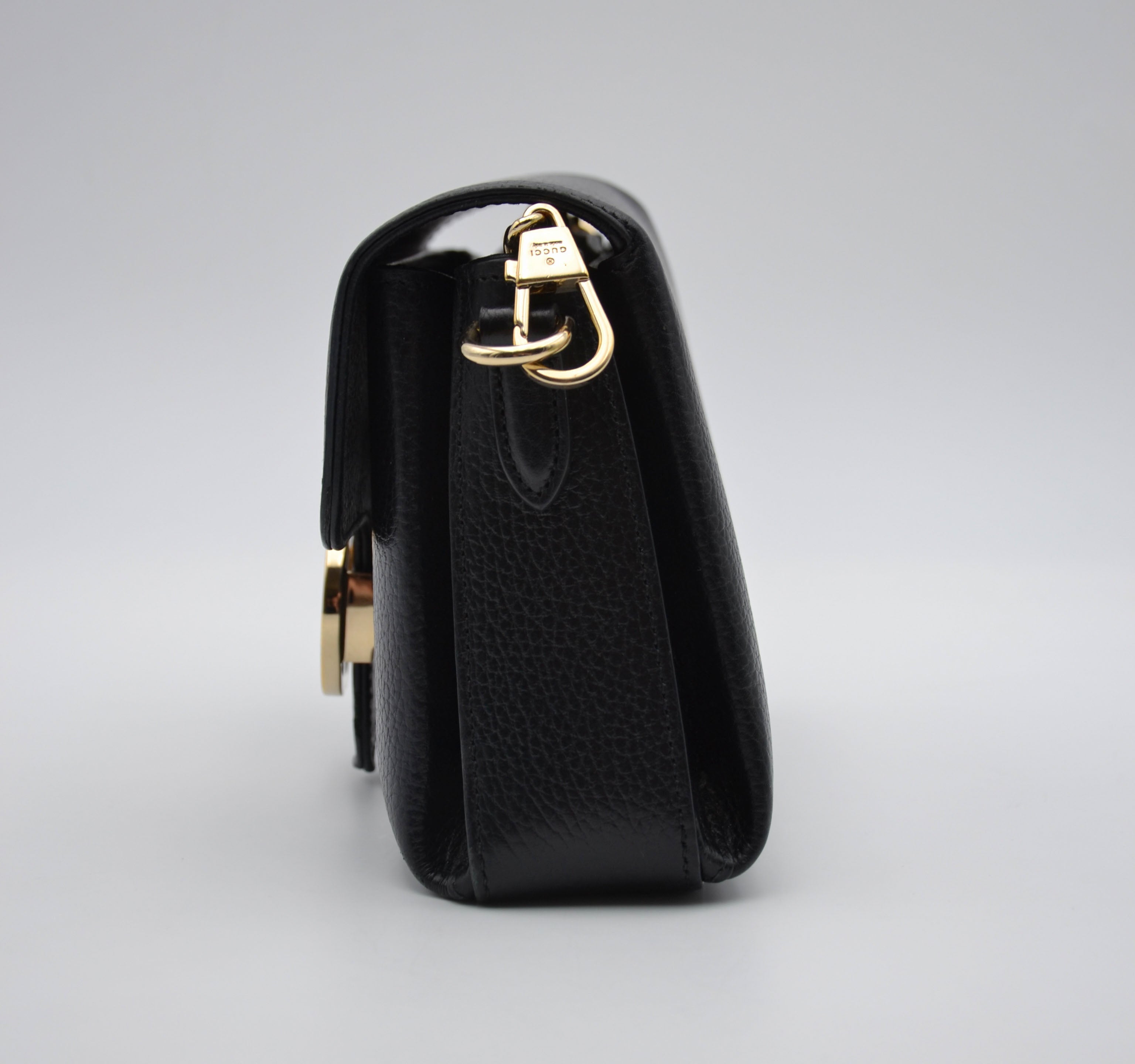 Gucci Interlocking Mini Bag Black Grained Leather Champagne Chain