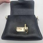 Gucci Interlocking Mini Bag Black Grained Leather Champagne Chain