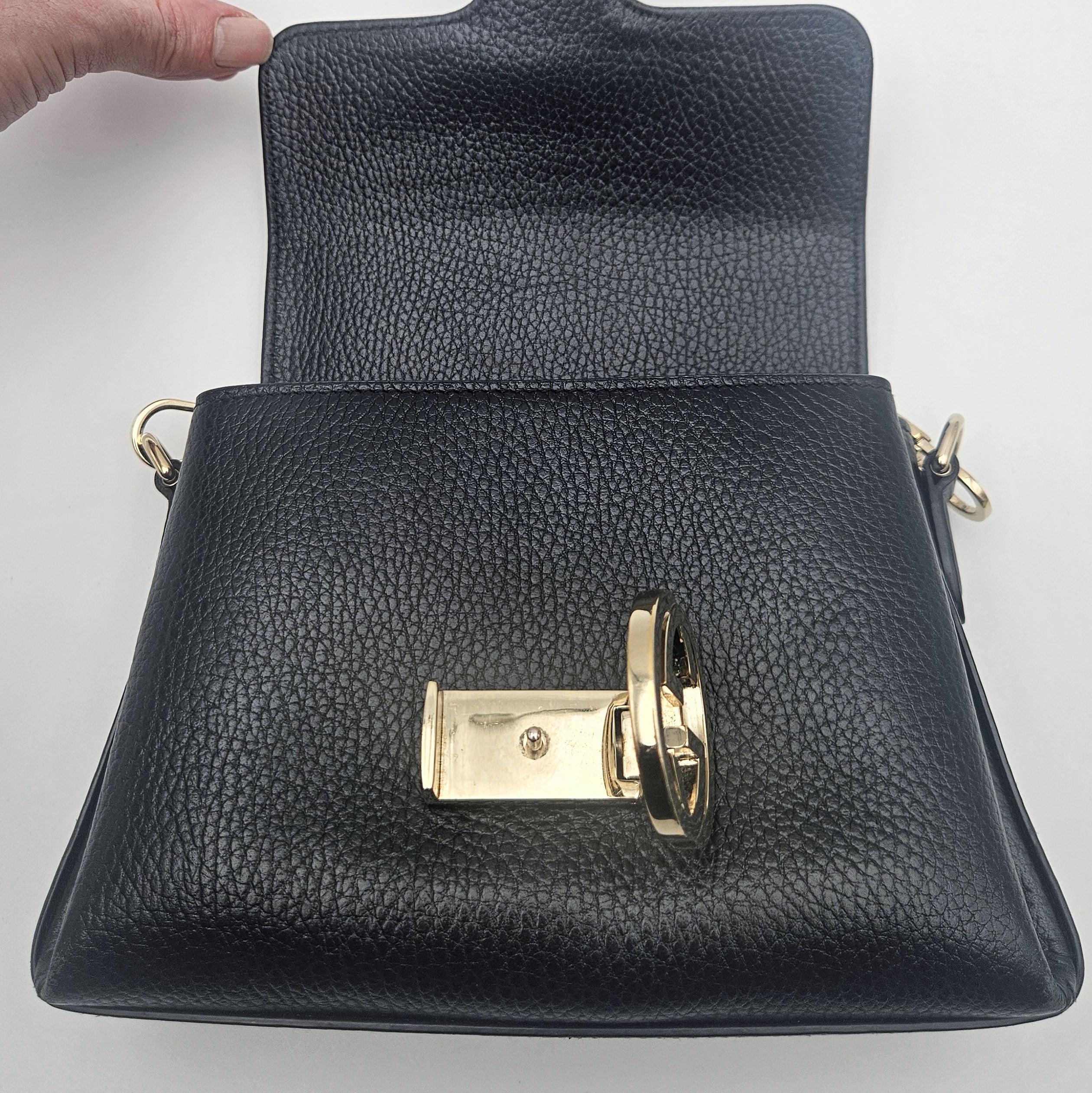 Gucci Interlocking Mini Bag Black Grained Leather Champagne Chain