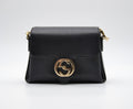 Gucci Interlocking Mini Bag Black Grained Leather Champagne Chain