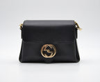 Gucci Interlocking Mini Bag Black Grained Leather Champagne Chain