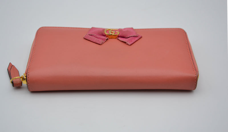 Gucci Pink Leather Wallet With Gg Bow
