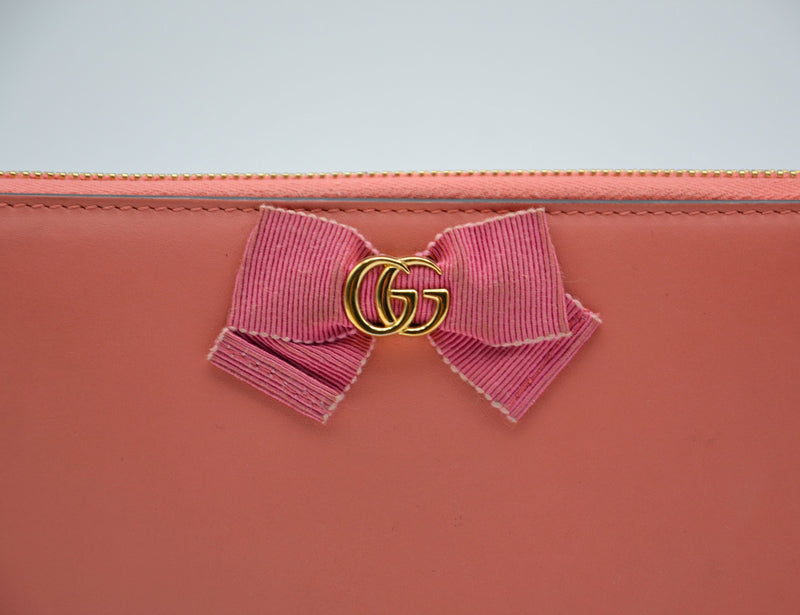 Gucci Pink Leather Wallet With Gg Bow