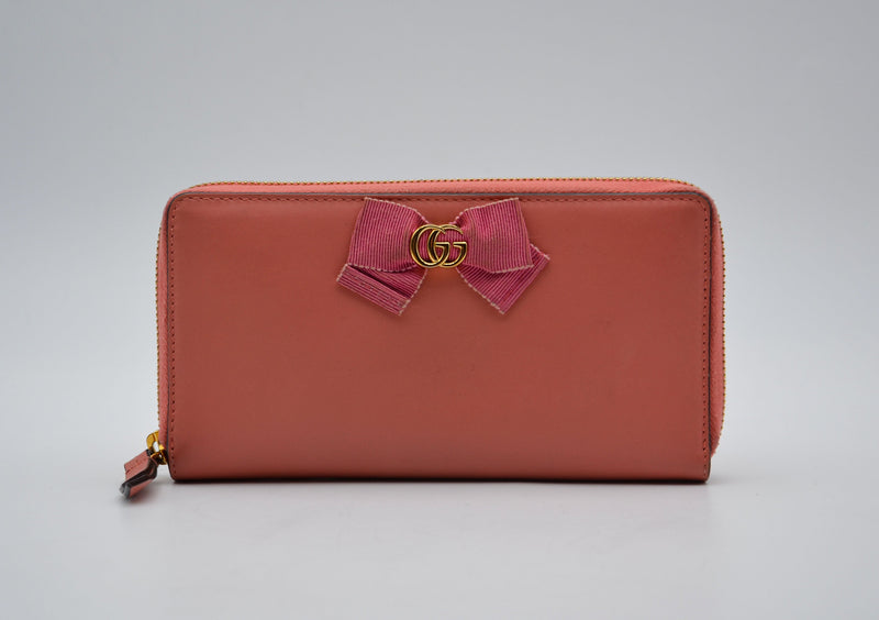 Gucci Pink Leather Wallet With Gg Bow