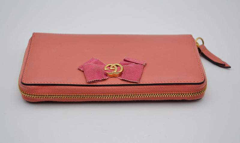 Gucci Pink Leather Wallet With Gg Bow