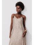 Robe Longue à Paillettes Femme - Jaune Uni Colore