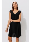 Robe Courte Évasée Femme - Noir Uni Fonce