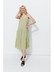 Robe Évasée en Gaze de Coton - Kaki Uni Clair