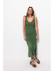 Robe Longue en Maille Filet - Kaki Uni Clair