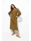 Robe Longue Brodée Femme - Kaki Uni Clair