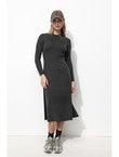 Robe Longue Côtelée Femme - Gris Uni Fonce