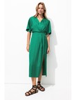 Robe Mi-longue en Satin Femme - Vert Uni Colore