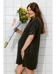 Robe Courte en Gaze de Coton - Gris Uni Fonce