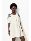 Robe Courte en Gaze de Coton - Naturel Uni Clair