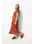 Robe Mi-longue en Satin Femme - Marron Uni Clair
