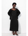 Robe Longue en Satin Femme - Noir Uni Fonce