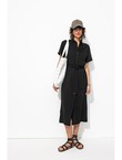 Robe-chemise Mi-longue Femme - Noir Uni Fonce