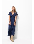 Robe Longue en Satin Uni Femme - Bleu Uni Fonce