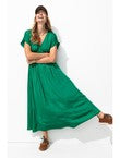 Robe Longue en Satin Uni Femme - Vert Uni Colore