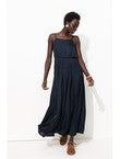 Robe à Bretelles en Satin - Bleu Uni Fonce