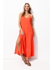 Robe Longue à Fines Bretelles - Rouge Uni Colore