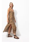 Robe Longue à Fines Bretelles - Marron Imprime
