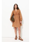 Robe Brodée en Coton Femme - Rose Uni Colore