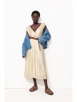 Robe Midi Plissée Lamée Femme - Naturel Uni Clair