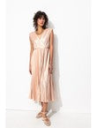 Robe Midi Plissée Lamée Femme - Rose Uni Colore