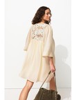 Robe Courte en Satin Gaufré - Naturel Uni Clair