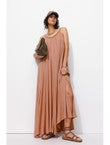 Robe Longue à Bretelles Femme - Rose Uni Colore