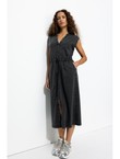 Robe Midi en Jersey Femme - Noir Uni Fonce