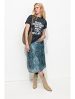 Jupe Midi Évasée à Paillettes - Bleu Imprime