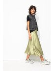 Jupe Mi-longue en Satin Uni - Vert Uni Colore